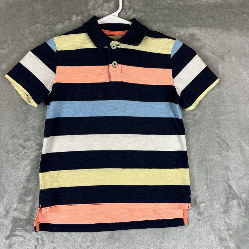 Arizona Jean Co Polo Shirt Boy's XS (6/7) Blue Orange Yellow White Bold Stripe